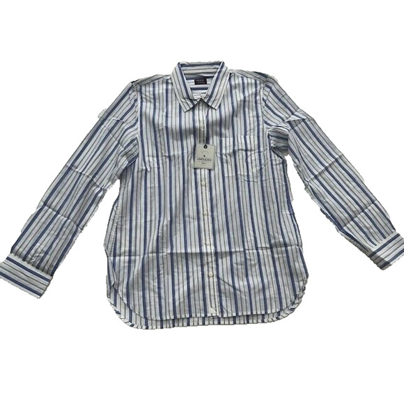UNTUCKit Pinot Perse Button Down Shirt Long Sleeve Striped Blue White SZ 4 NEW - Picture 1 of 6